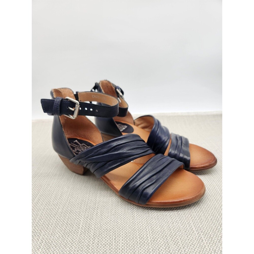 Miz Mooz Cassie Leather Sandals Midnight Blue Ruched Ankle Strap Boho Hippie